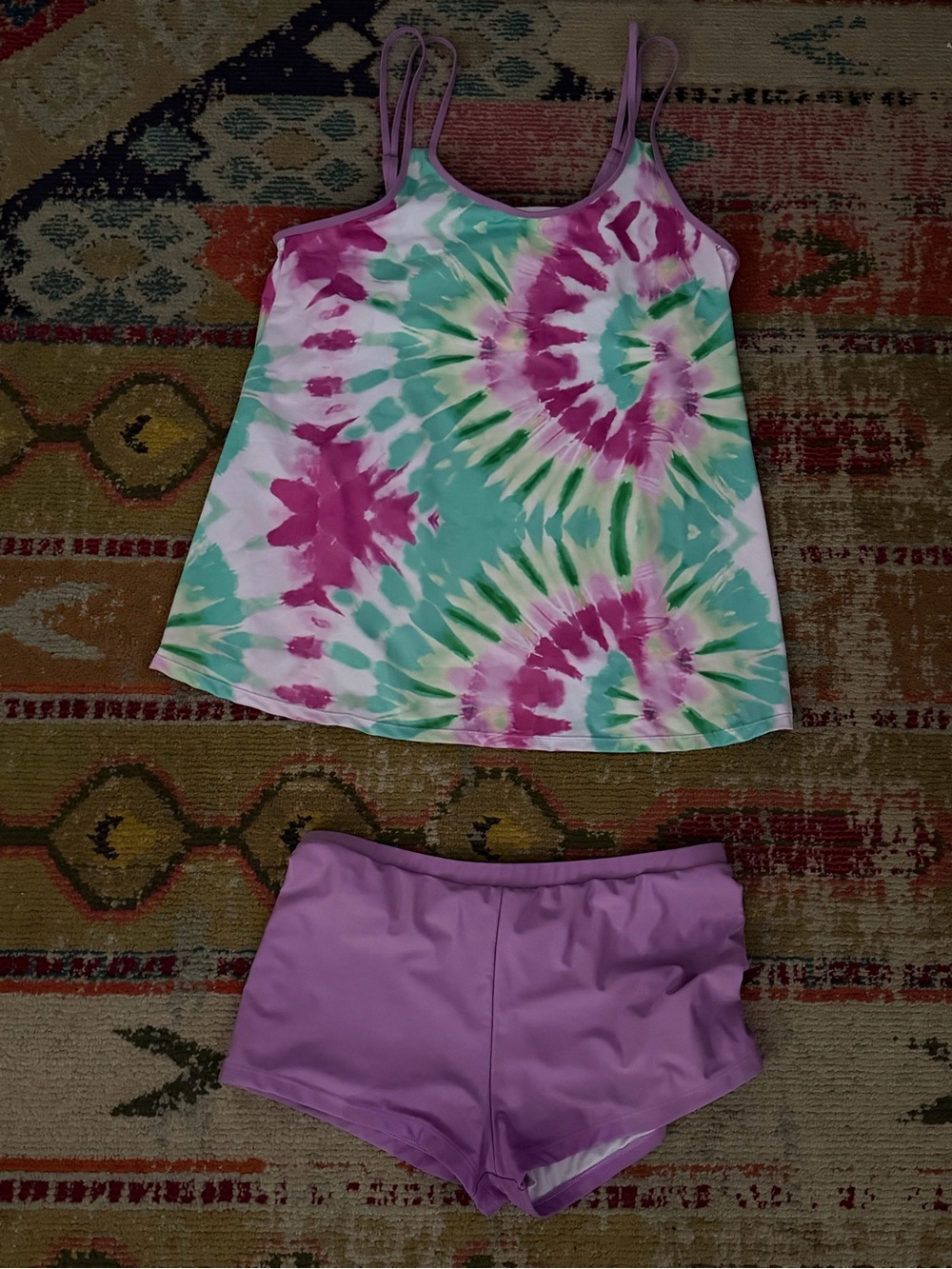 3XL Tie-Dye Tankini Set in Mint, Pink & White